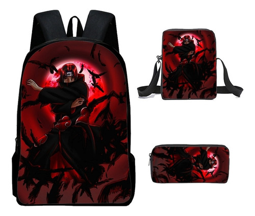 Mochila De 3 Piezas Naruto Itachi Con Lonchera Para Niños Y