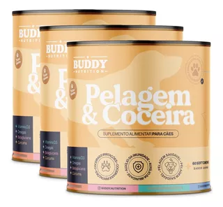 Kit 3x Pelagem & Coceira Suplemento Para Cão Buddy Nutrition