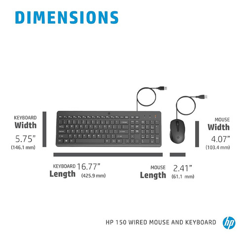 Combo Teclado E Mouse Hp 150 Com Fio Usb Abnt2 Br Preto Nf-e