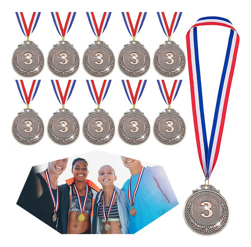 10medalla Deportiva Metálica Con Cinta 7cm Oro,plata,bronce