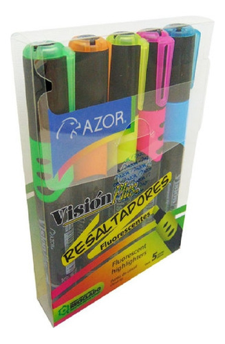 Marcatextos Resaltador Fluoresente Azor Vision Plus 5 Piezas