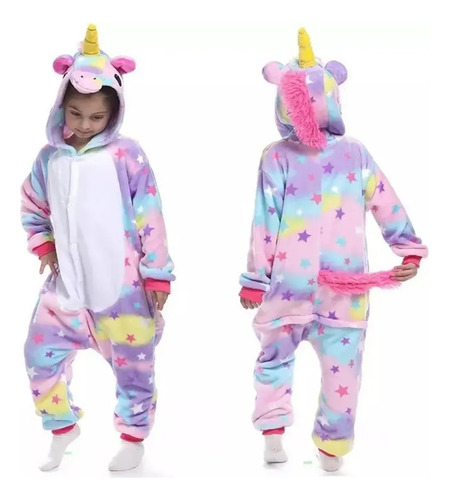Pijama Disfraz Unicornio Color Niños Niñas Enteros Kigurumi