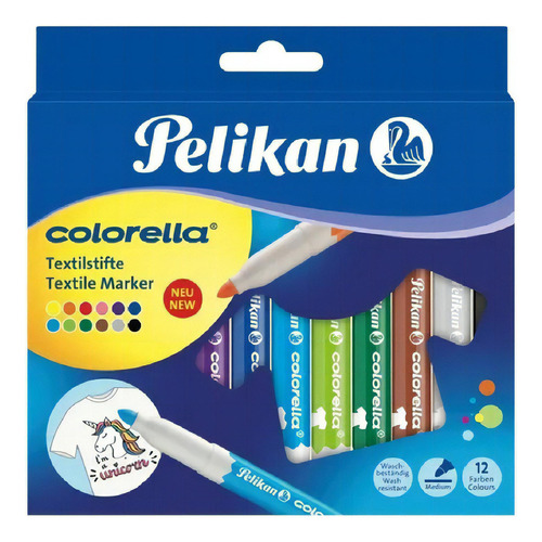 Marcador Pelikan Colorella Textil 12 colores para pintar sobre tela