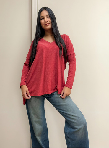 Sweater Remera Mujer Suelto Basico Cuello V Nelly Peonia