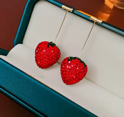 Aretes/pendientes De Fresa, Piedras De Cristal, Sofisticado