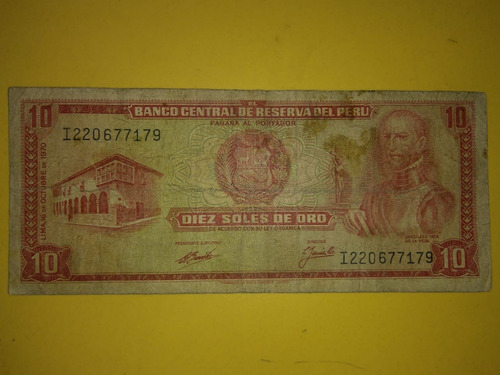 Billete De La Reserva Del Peru De 10 Soles Octubre 1970