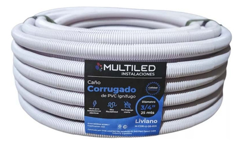 Caño Corrugado Blanco Flexible 3/4x 25mts Ignifugo