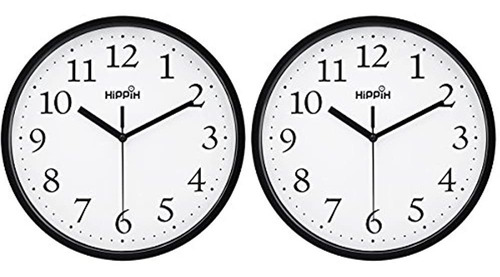 Hippih Negro Reloj De Pared Silencioso Sin Cortar Calidad 10