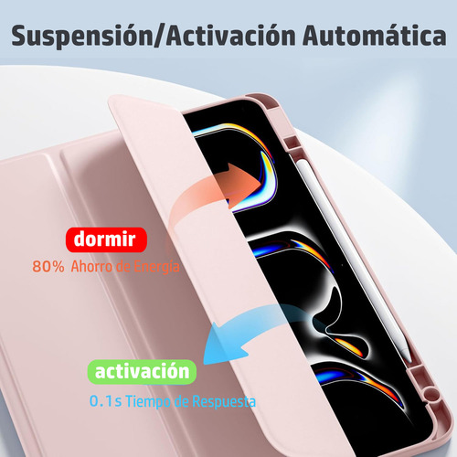 Funda para iPad Pro 13 Pulgadas M4 2024 A2926 con Ranura Lápiz Parte Trasera Transparente Rosa Claro