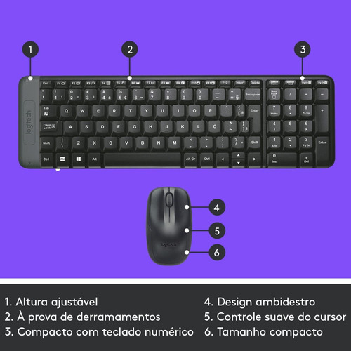 Kit Teclado E Mouse Sem Fio Logitech Mk220 Padrão Abnt2 Preto Preto