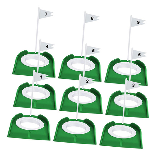 9x Golf Putting Cup Hole Train Aid, W/ Flag Putter Verde