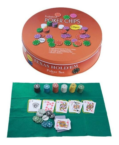 Poker Set Profissional Laranja C/120 Fichas Texas Hold´em