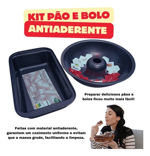 Kit 2 Formas Assadeiras Antiaderentes Para Pão Bolo Pudim