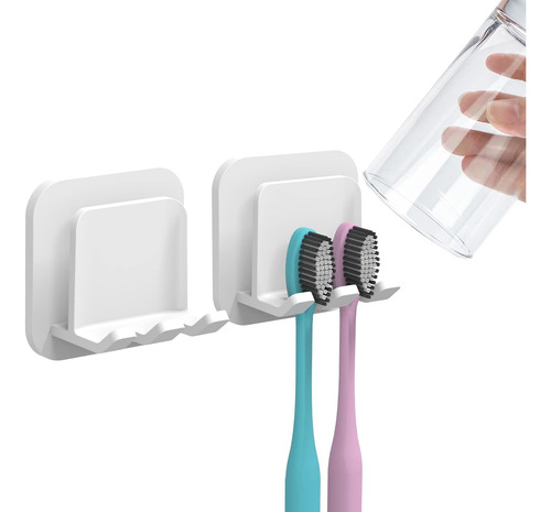 2 Soportes Para Cepillos De Dientes Autoadhesivos Montados E