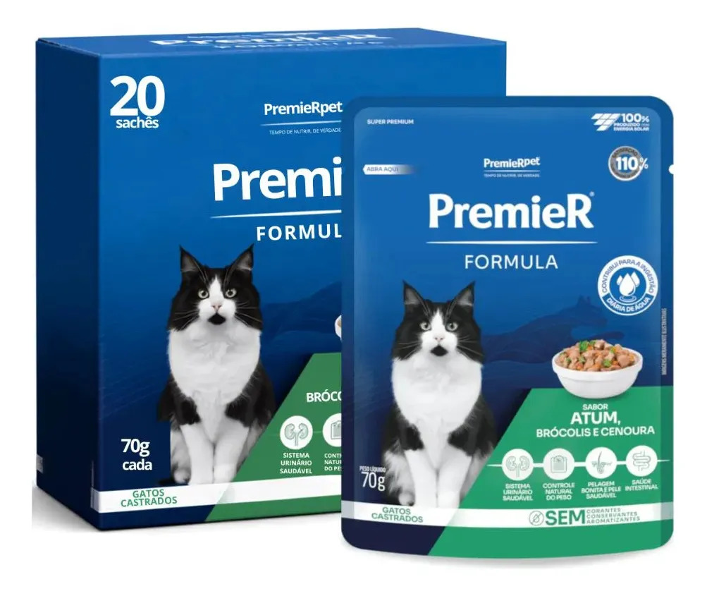 Kit 20 Premier Formula Sache Gato Adulto Castrado Atum 70g
