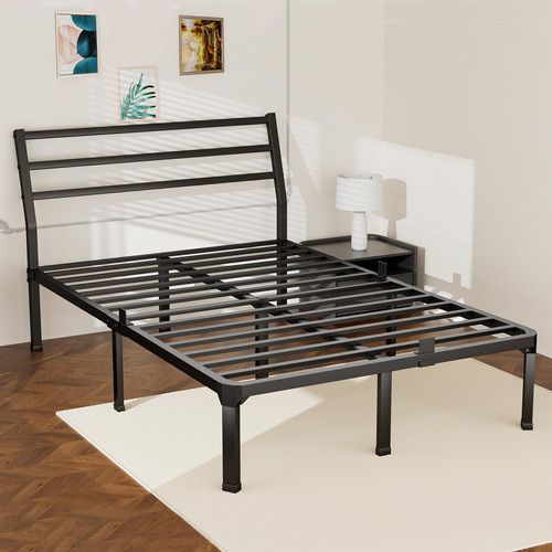 Roil Base De Cama De Metal De Tamano Matrimonial Con Cabecer