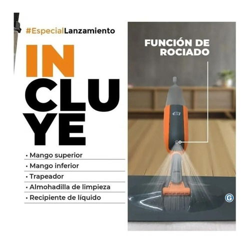 Imagen 3 de 10 de Trapeador Plano Mopa Microfibra Spray Rociador Lusqtoff