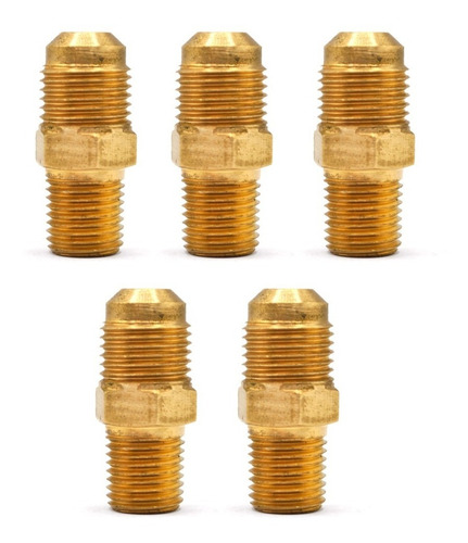 Conector Recto En Latón Dorado 1/4 Npt X 3/8 Flare 5 Pz