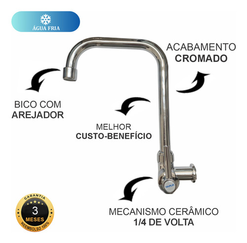 Torneira Para Cozinha De Parede Monocomando Abs Cromado 24cm Linha Econômica Com Arejador Água Fria Fácil Instalação Rosca 1/2 Alavanca Compacta Moderna E Resistente Fc-85 Via Flix