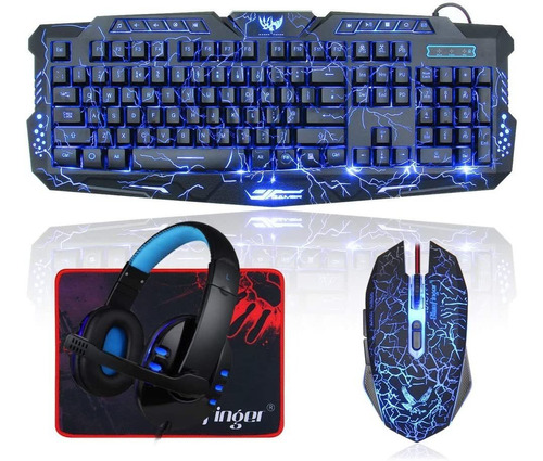 Combo Teclado Y Mouse Y Auriculares Led  Bluefinger Gamer