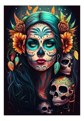 Mujer Con Cráneo Catrina Decorativa Canvas Lienzo Impreso