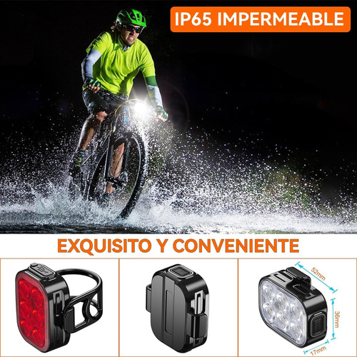Lampara Bicicleta Led Recargable Ip65 Delantera Trasera