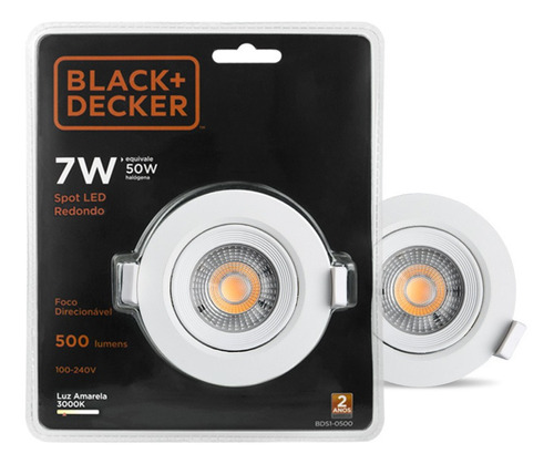 Spot Led 7w Luz Amarela Redondo - Black + Decker