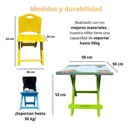 Mesa Infantil Plegable 4 Sillas De Colores Para Niños Dibujo