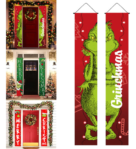 Cartel De Puerta Estampado Grinch De Feliz Navidad 2023+