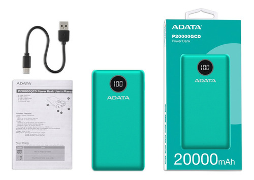 Power Bank Adata 20000mah Ap20000qcd-dgt-cgn Color Turquesa