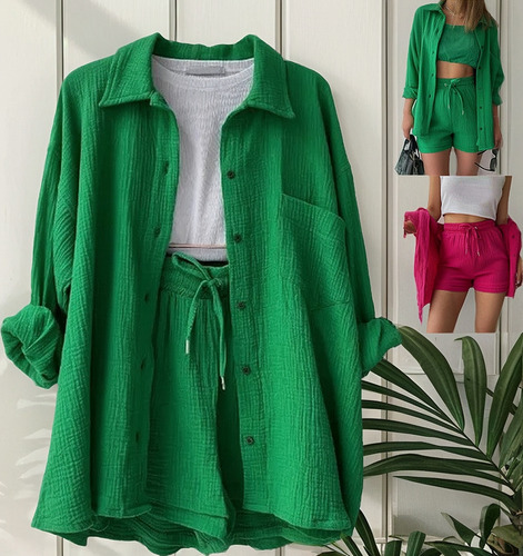 Para Conjunto Casual De Camisa Con Solapa Y Pantalones