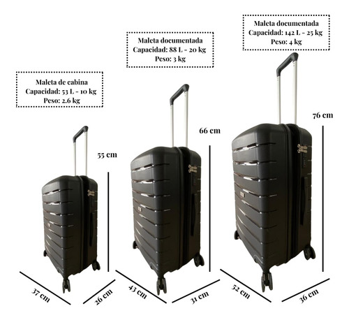 Maleta De Viaje Negra Grande 10 Kg Y 25 Kg Equipaje Mano