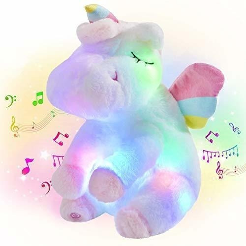 Athoinsu - Peluche De Unicornio Peludo Musical Con Luces Led