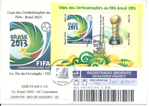 Futebol 2013 Copa Das Confederações Fifa Bloco Fdc Registrad