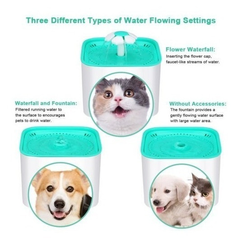 Imagen 4 de 5 de 2l Automático Pet Bebedero Gato Perro Agua Dispensador 3 Cap