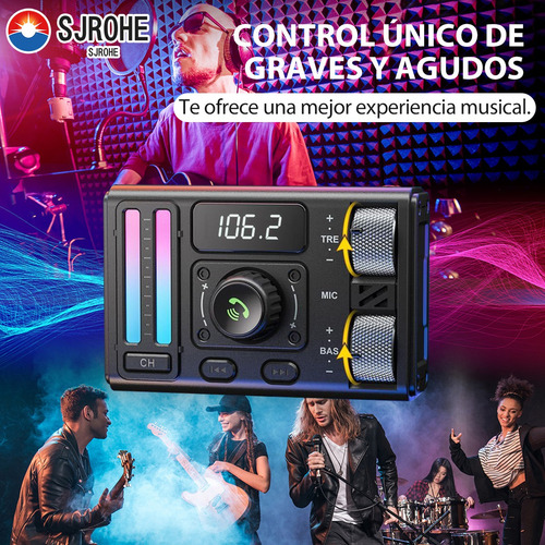 Mt02 Bluetooth 5.3 Transmisor Fm Para Automóvil Color Black
