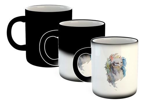 Taza Magica Gato Siames Dibujo Pintura Art