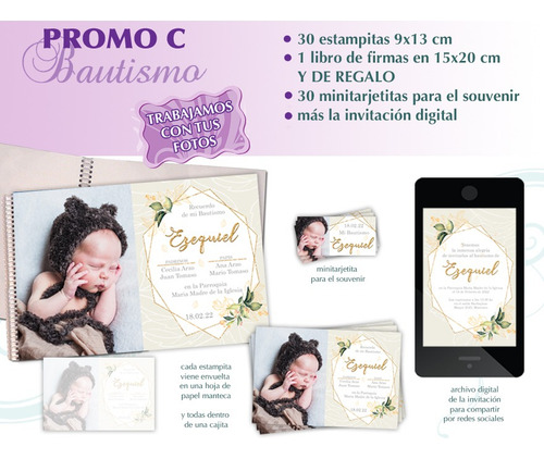 Estampitas Bautismo Foto Revelado Libro Firmas Minitarjeta