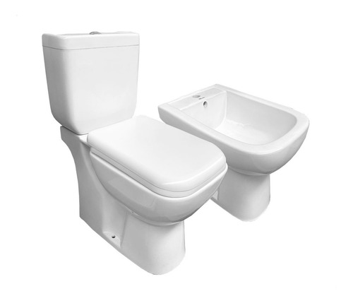 Juego Inodoro Largo Mochila Bidet Cuadrado Moderno Recto