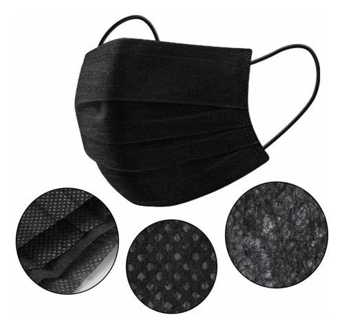 Kit de 10 mascarillas TNT negras desechables de triple capa