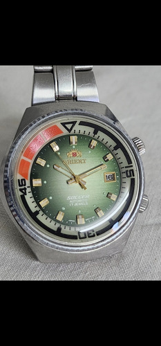 Antiguo Reloj Pulsera Orient King Diver Soccer Plateado Verde Claro Verde Musgo (Usado)