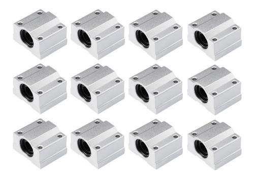 Pack 12 Scs10uu Pillow Block Alumínio Rolamento Linear 10mm