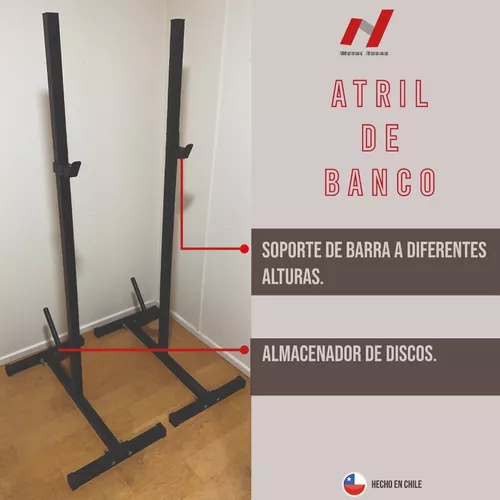 Banca Plana Con Atril Para Barra Y Discos De Pesas