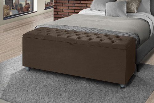 Baú Sara Organizador 80cm Elegante Marrom Com Capitonê Para Sala E Quarto Av Móveis
