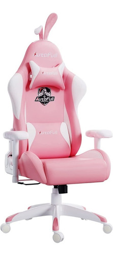 Silla Gamer De Piel Sintetica Color Rosa Estilo Conejo