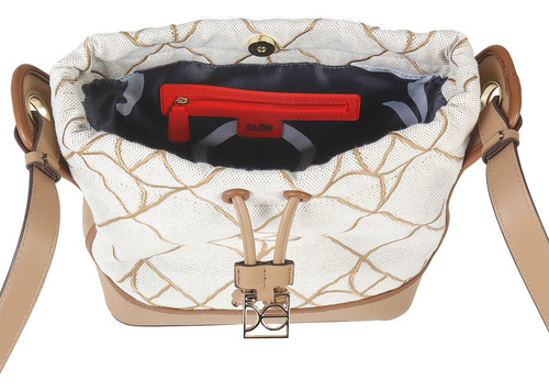 Bolsa Drawstring Cloe Para Mujer Textil Bordado A Rombos Color Marrón claro