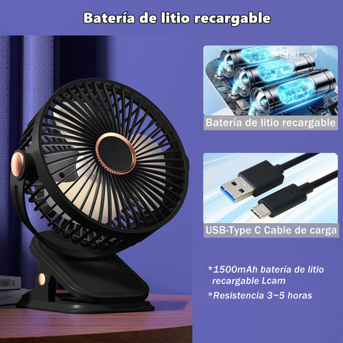 . Ventilador De Escritorio Con Luz De Noche Y Clip Aspas