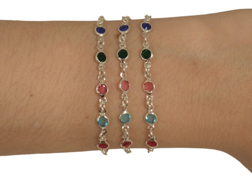 Pulsera Con Cubics De Colores. Plata 925. (tres Unidades)