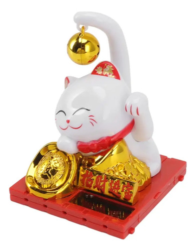 Gatito De La Suerte Solar Con Campanita