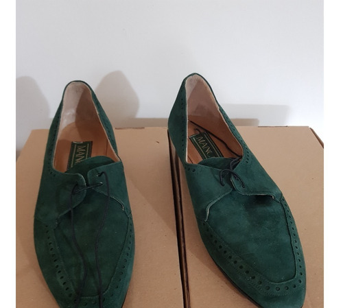 Zapato Abotinado Talle 36 Gamuza Color Verde Con Suela